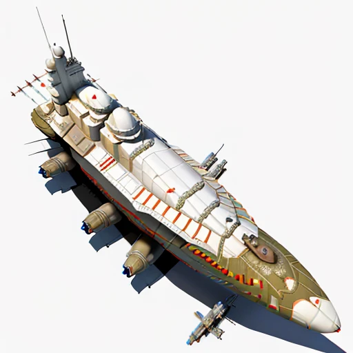 a highly detailed, (scifi)++, (futuristic)++, titan missile carrier spaceship, (full-length top view:1.5), 3d model, white background
