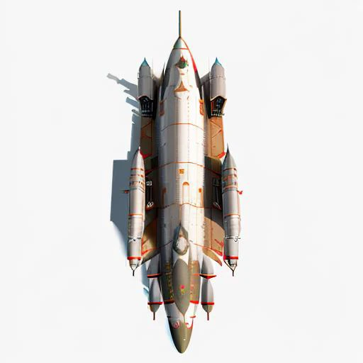 a highly detailed, (scifi)++, (futuristic)++, titan missile carrier spaceship, (full-length top view:1.5), 3d model, white background