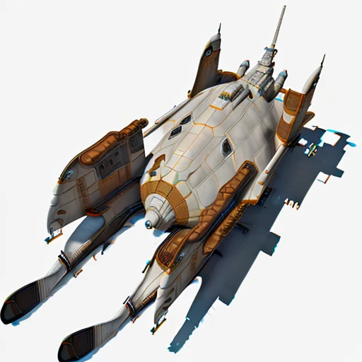 a highly detailed, (scifi)++, (futuristic)++, titan cargo spaceship, (full-length top view:1.5), 3d model, white background