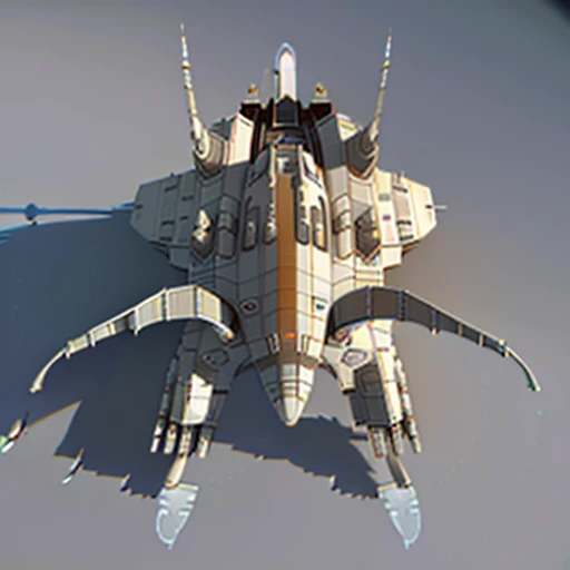 a highly detailed, (scifi)++, (futuristic)++, titan dreadnought spaceship, (full-length top view:1.5), 3d model, white background