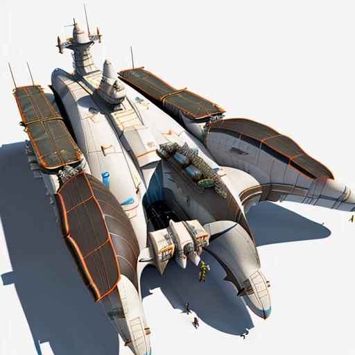 a highly detailed, (scifi)++, (futuristic)++, titan carrier ship spaceship, (full-length top view:1.5), 3d model, white background