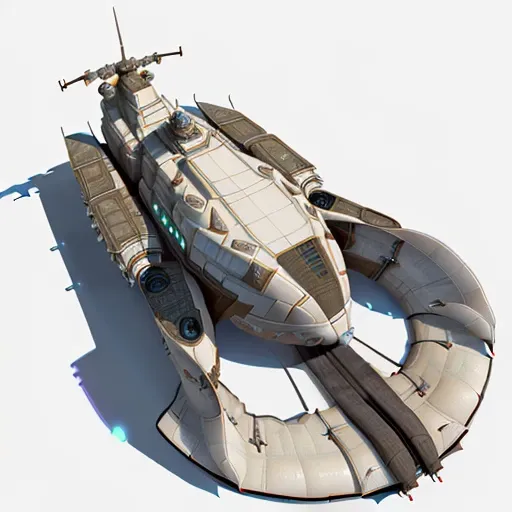 a highly detailed, (scifi)++, (futuristic)++, titan cargo spaceship, (full-length top view:1.5), 3d model, white background