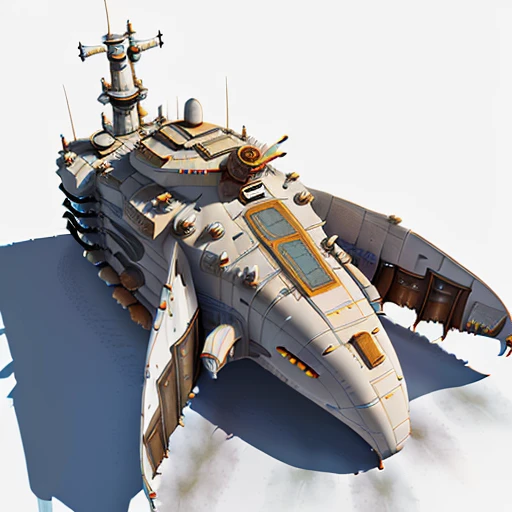 a highly detailed, (scifi)++, (futuristic)++, titan dreadnought spaceship, (full-length top view:1.5), 3d model, white background