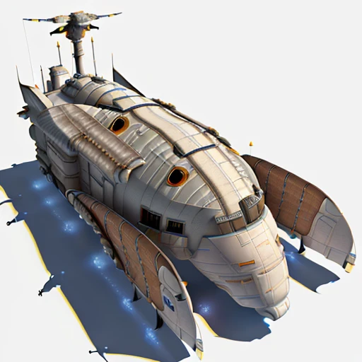 a highly detailed, (scifi)++, (futuristic)++, titan cargo spaceship, (full-length top view:1.5), 3d model, white background