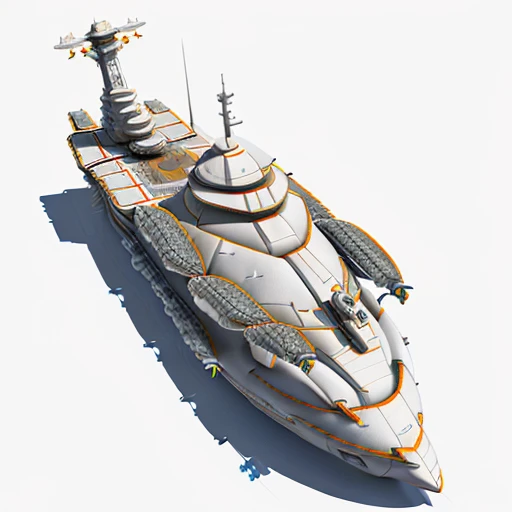 a highly detailed, (scifi)++, (futuristic)++, titan carrier ship spaceship, (full-length top view:1.5), 3d model, white background