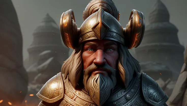 dwarf warrior helmet  elder scrolls v nordic armor bethesda adamowicz illustration character design concept, unreal 5, daz, hyperrealistic, octane render, cosplay, rpg portrait, dynamic lighting, intricate detail, harvest fall vibrancy, cinematic volume inner glowing aura global illumination ray tracing hdr,