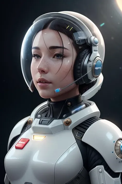 postapocalypse, High detail RAW color Photo, closeup shot, of (Space Adventurer woman, wearing white spacesuit, futuristic armor, (transparent helmet with headphones)), (standing on the Moon Surface), retrofuturism, (elegant, beautiful face), mechanical, gears, (detailed skin), (oil:0.6), (tesla coil:0.4), (Nixie tube:0.8), (highly detailed, hyperdetailed, intricate), (bloom:0.4), soft lighting, (side lighting:0.8), shadow casting, deep focus, photographed on a Leica 10772 M-P, 85mm macro lens, F/8 aperture, film still, (rebellion)