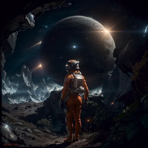 rear angle, Highly detailed RAW color Photo, Rear Angle, Full Body, of (female space soldier, wearing orange and white space suit, helmet, tined face shield, rebreather, accentuated booty), outdoors, (looking up at advanced alien structure, on alien planet), toned body, big ????, (sci-fi), (mountains:1.1), (lush green vegetation), (two moons in sky:0.8), (highly detailed, hyperdetailed, intricate), ((DAY TIME)), (lens flare:0.7), (bloom:0.7), particle effects, raytracing, cinematic lighting, shallow depth of field, photographed on a Sony a9 II, 50mm wide angle lens, sharp focus, cinematic film still from Gravity 2013, ???????????

<lora:epiNoiseoffset_v2:1>  <lora:theovercomer8sContrastFix_sd15:0.5>