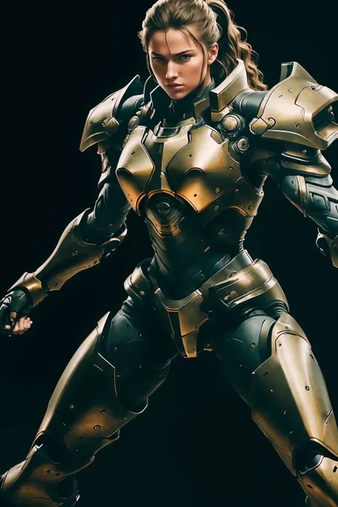 close up shot of a woman,   intense looking, armor, full body,  battle stance , leaning forward
, fiction,    energy fields flowing around ,  high contrast
   dramatic lighting     
photo, masterpiece,  best quality, ultra high res, (photorealistic:1.4),, high resolution, detailed, raw photo , kodak portra 400 camera ,f1.6 lens, rich colors <lora:FINAL  Robort:0.8>