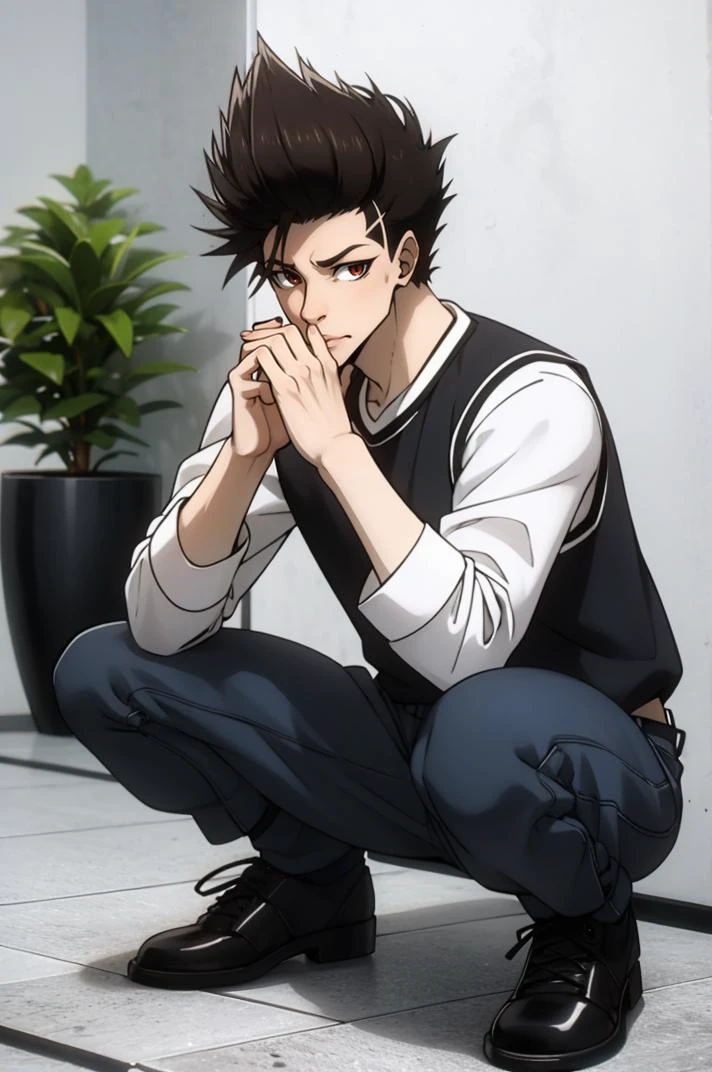 <lora:ANIME_BlueLock_Barou_v10:0.75>, Barou, 1girl, <lora:ANIME_STYLE_Ikemen_v20:0.75>, Ikemen style, squatting