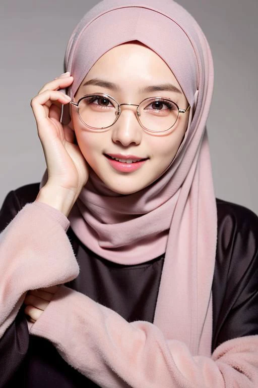 teen malaysian face, student, hijab, smile, eye glass,  real hd, hi-res, realism, dramatic, front posing, flat chess, small boob, showing boob and sport body, happy, student room, nice and gantle, laying down, nude, 