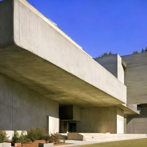 <lora:brutalism:1.0>, (brutalism:1.0), concrete,
The building's exterior features bold, geometric forms that suggest a sculptural sensibility.