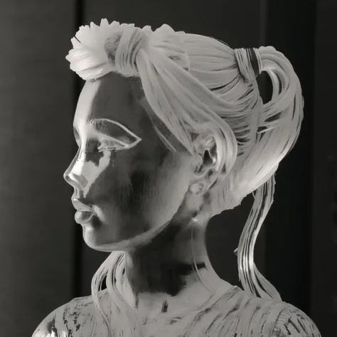 <lora:icescultpures:1.0>,  icescultpures,  ice statue,  ice figurine, transparent, blurry background,  comic, crossover, hair bobbles, hair ornament, monochrome, multiple girls, twintails
