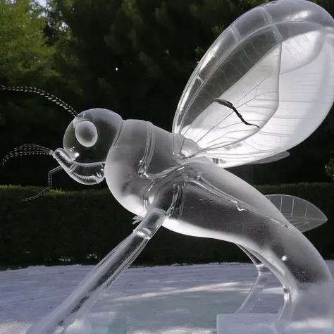 <lora:icescultpures:1.0>, icescultpures, ice statue, ice figurine, transparent, blurry background, monster, stun the insect