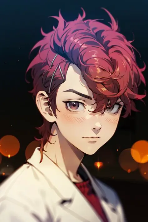 photorealistic, (4k), depth of field, (Masterpiece), (realistic skin texture), extremely detailed, intricate, hyper detailed, high resolution, professional photography, bokeh, depth of field, sharp detail, best quality, , 1boy, solo, male focus, <lora:atsushi_sendou:0.94>, atsushi_sendou, red hair, brown eyes, short hair, hairclip, carnival costume, science fiction time travel, 8k resolution