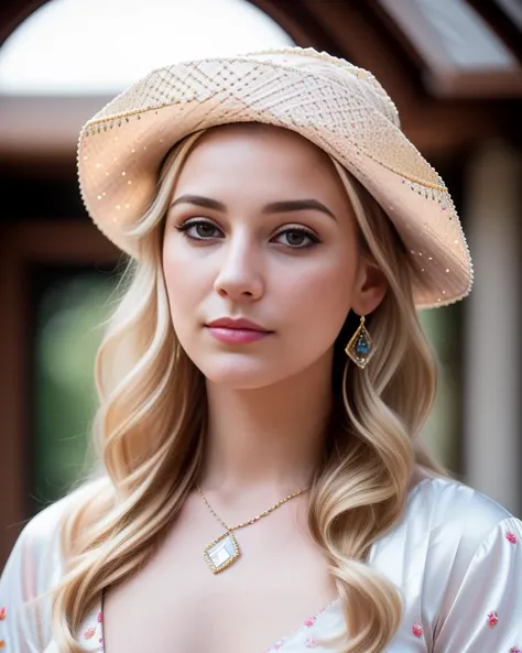 (masterpiece, 8k, best quality:1.2), in the fountain, solo, outdoor, 1girl, 27 yo european, pale skin, smile, looking at viewer, sun dress, woolen cardigan, hat, wet clothes, soaked, wet hair, wet skin, translucent, bright sunshine, soaked heavy clothes, renatadaninsky