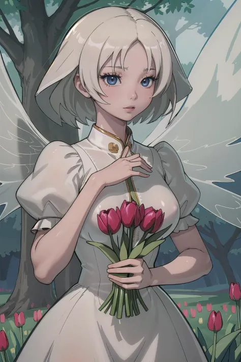 (masterpiece, best_quality, ultra-detailed, immaculate:1.3), epic, illustration, render, volumetric lighting, welcoming, Tulip Poplar tree girl, see-through gossamer, slim, turn pale,, prostration<lyco:EnvyBeautyMix08:1>