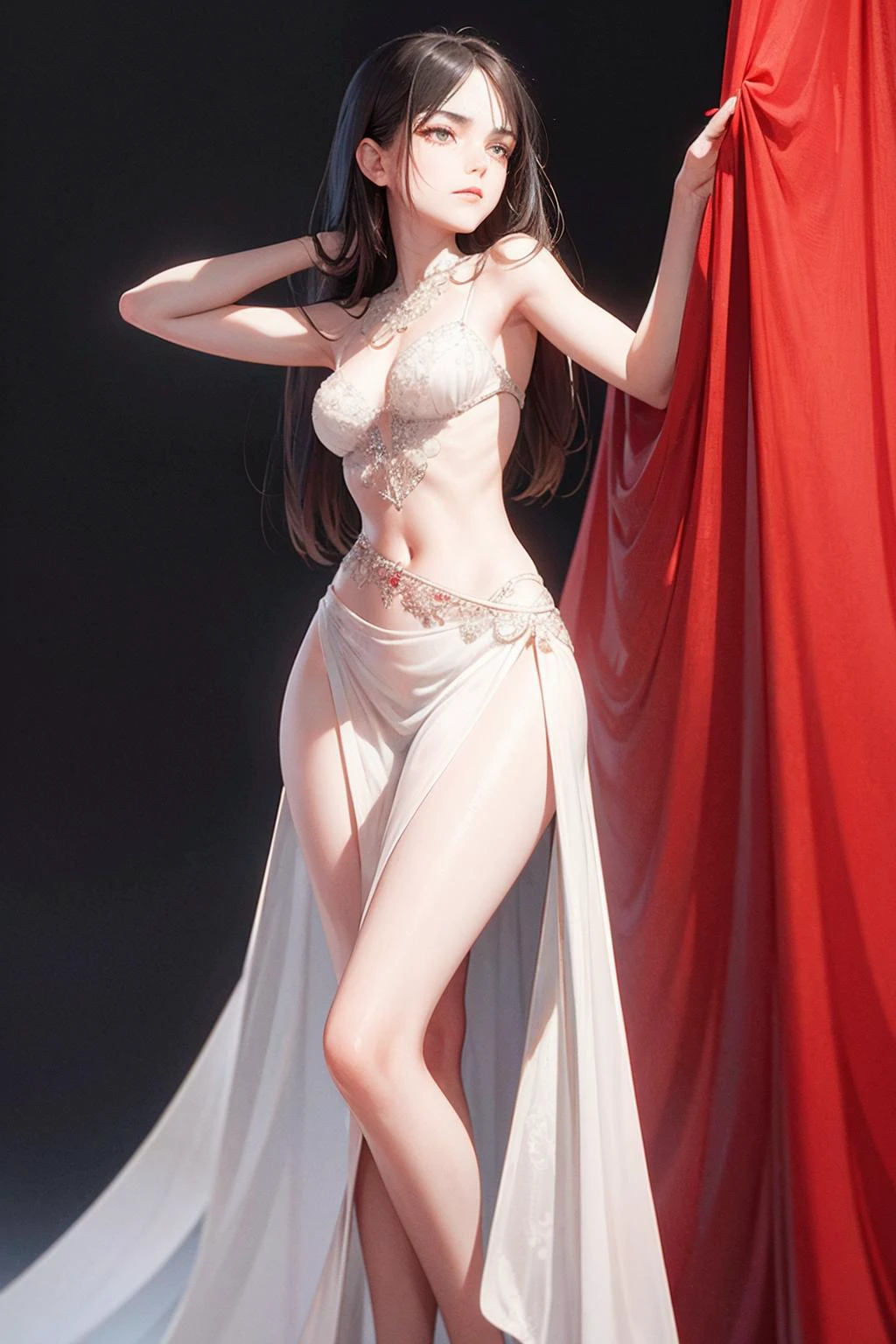 a flamenco dancer. tall, lithe,statuesque. red flamenco dress with white spots.<lora:realistic_quality-realistic_quality_leco_-_v1.0:0.7>, overalldetail-detail_++_-_overall_detail