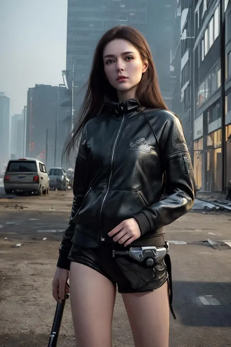 (masterpiece, best_quality, ultra-detailed, immaculate:1.3), epic, illustration, fit female bike courier. post-apocalyptic, william gibson mileu, ruined city backdrop., <lora:realistic_quality-realistic_quality_leco_-_v1.0:0.7>, <lora:hipoly_3dcg_v7-epoch:0.3>