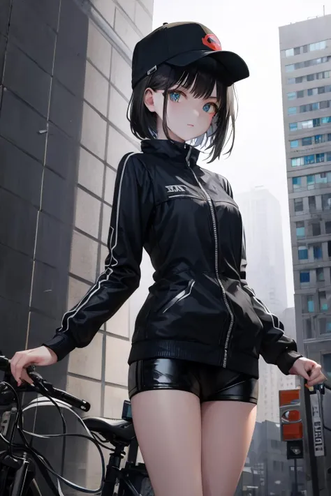 fit female bike courier. post-apocalyptic, william gibson mileu, ruined city backdrop., <lora:realistic_quality-realistic_quality_leco_-_v1.0:0.7>, <lora:hipoly_3dcg_v7-epoch:0.3>
