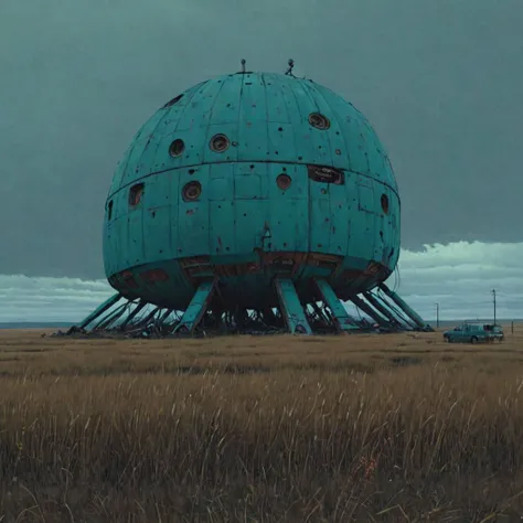 (great plains:1.5) wrecked a pile of spaceship (midnight:1.3) <lora:Simon_Stalenhag_LFTL_SDXL:1> Simon Stalenhag style
