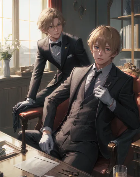 (best quality):2 (masterpiece):2 (normal quality):1.2 realistic hires,Magical cock,mana Thunder prism,
1 boy ,Blond-haired butler Straightens his tie Grabbing his severed head Butler's clothes Gloves Glasses,BREAK