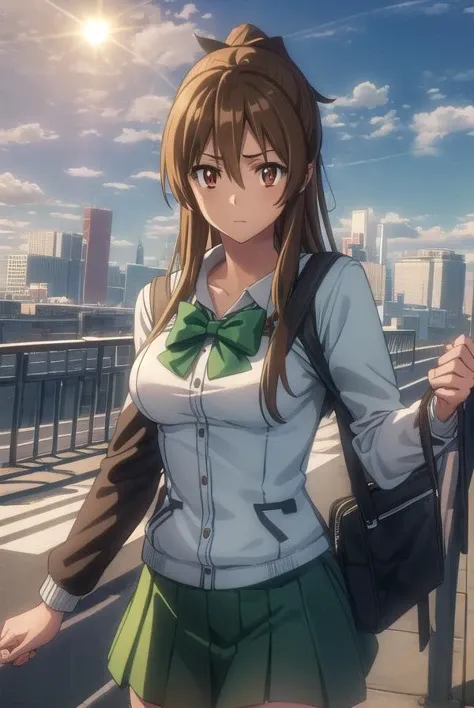reimiyamoto, <lora:rei miyamoto s1-lora-nochekaiser:1>,
rei miyamoto, long hair, brown hair, (brown eyes:1.5), antenna hair, ponytail,
BREAK skirt, thighhighs, school uniform, serafuku, zettai ryouiki, green skirt, bowtie, long sleeves, black thighhighs, black bowtie,
BREAK outdoors, city, zombies, sun, sky, clouds, cars,
BREAK looking at viewer, (cowboy shot:1.5),
BREAK <lyco:GoodHands-beta2:1>, (masterpiece:1.2), best quality, high resolution, unity 8k wallpaper, (illustration:0.8), (beautiful detailed eyes:1.6), extremely detailed face, perfect lighting, extremely detailed CG, (perfect hands, perfect anatomy),