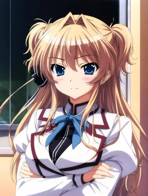 1girl, sena airi, school uniform, blonde hair, blue eyes, arms crossed <lora:sena_airi:0.8>