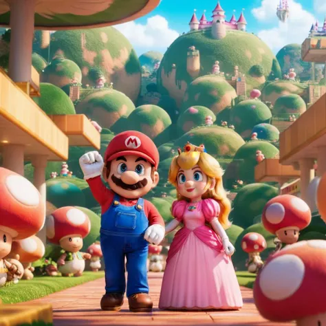 cinematic photo mario and princess peach, cute fantaisy world <lora:Mario1024-000200:0.8> . 35mm photograph, film, bokeh, professional, 4k, highly detailed