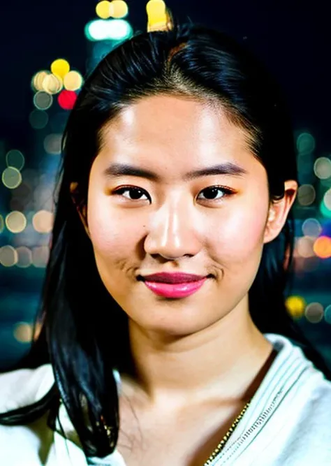 <lora:liuyifei_10:1>,RAW photo, a portrait photo of 25 y.o woman in casual clothes, night, city street, (high detailed skin:1.2), 8k uhd, dslr, soft lighting, high quality, film grain, Fujifilm XT3