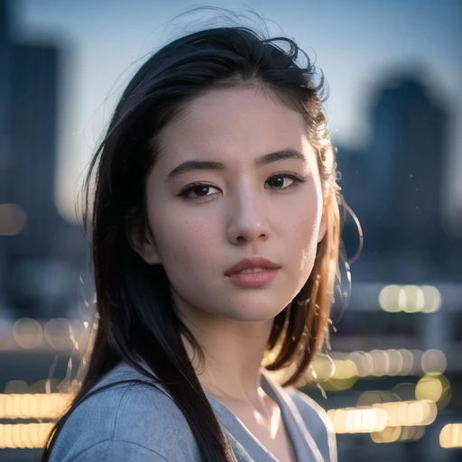 <lora:liuyifei_10:0.5>,(masterpiece:1.5), (best quality:1), (ultra highres:1.2),(photorealistic:2), (8k, RAW photo:1.2), omertosa,1 young girl,detailed beautiful face,outdoor,cute,cityscape, night, professional lighting, photon mapping,wet clothes,crose up,whole body,