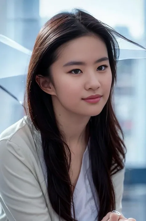 (8k, best quality, masterpiece)1.2, (realistic, photo-realistic)1.4, ultra-detailed, 1 girl,cute, solo,beautiful detailed sky,detailed on bed,night,sitting,dating,(nose blush)+,(smile)1.2,(closed mouth)+ small breasts,beautiful detailed eyes,1.1, night, wet, bowtie,business attire, rain,naked, (long hair)1.2,floating hair NovaFrogStyle, cyber, future <lora:liuyifei_10:1>