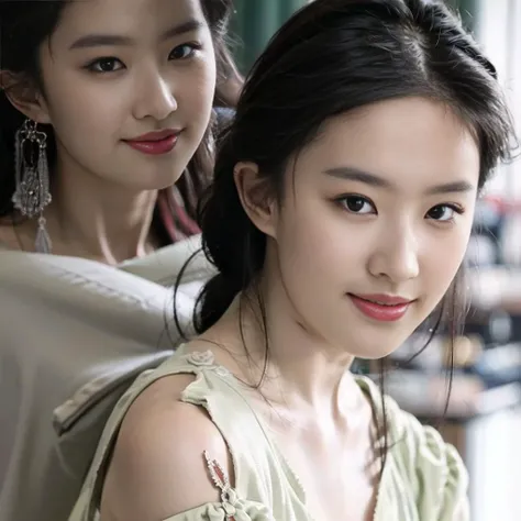 1girl, offshoulder, light smile, shiny skin best quality, masterpiece, (photorealistic:1.4),<lora:liuyifei:0.9>,