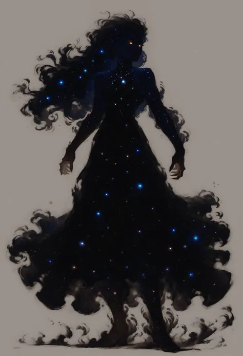 (score_9_up, score_8_up:1.2), score_7_up, high spren, 1girl, glowing eyes, silhouette, long hair, dress, galaxy, space, <lora:High_Spren-000006:0.8>