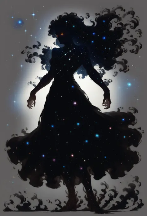 (score_9_up, score_8_up:1.2), score_7_up, high spren, 1girl, glowing eyes, silhouette, long hair, dress, galaxy, space, <lora:High_Spren-000006:0.8>