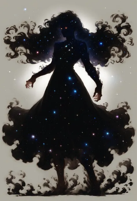 (score_9_up, score_8_up:1.2), score_7_up, high spren, 1girl, glowing eyes, silhouette, long hair, dress, galaxy, space, <lora:High_Spren-000006:0.8>