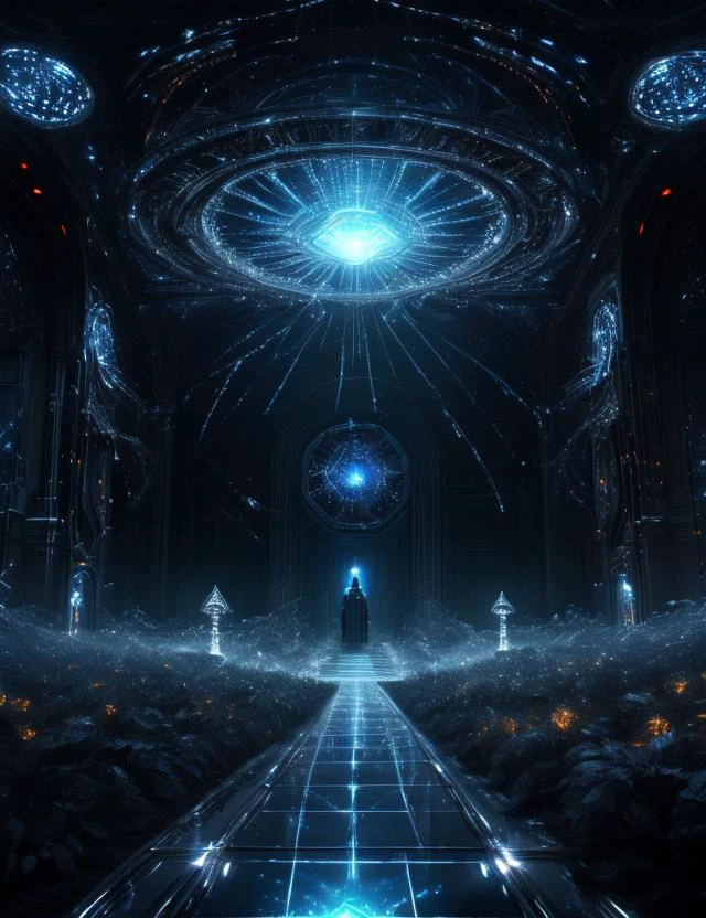 ((best quality)), ((masterpiece)), ((realistic,digital art)), (hyper detailed),DonMM4ch1n3W0rld Ethereal Seance and Divination Room, Aluminum, Reflective Moonlight on Snow, Moving Head Lights, octane rendering, raytracing, volumetric lighting, Backlit,Rim Lighting, 8K, HDR, <lora:Machine_World_SD15_version-000009:1>