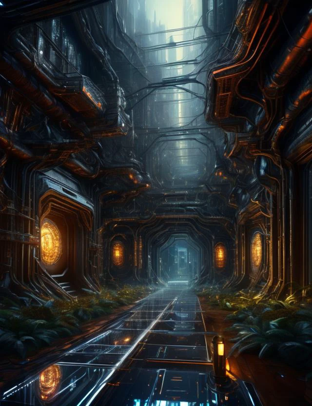 ((best quality)), ((masterpiece)), ((realistic,digital art)), (hyper detailed),DonMM4ch1n3W0rld Underground Cybercrime Den, Traps and Snares,Fireplace,Mirror, Engineered Wood Flooring, Oil Lamps, Table Lamps, cyberpunk, sci-fi, octane rendering, raytracing, volumetric lighting, Backlit,Rim Lighting, 8K, HDR, <lora:Machine_World_SD15_version-000009:1>