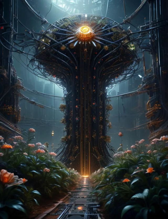 ((best quality)), ((masterpiece)), ((realistic,digital art)), (hyper detailed),DonMM4ch1n3W0rld Vast Rube Goldberg Device, Logical Button Placement,Escapement Wheels, Floral, Metallic, , octane rendering, raytracing, volumetric lighting, Backlit,Rim Lighting, 8K, HDR, <lora:Machine_World_SD15_version-000009:1>