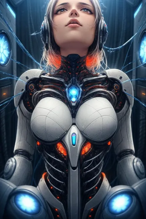 In a futuristic spaceship, a beautiful girl whose body is a perfect combination of human flesh and machinery, the pinnacle of future nano-mechanical biotechnology, is the pinnacle of futuristic technology nanobiotechnology, front-shot,extreme-close-up-shot,
(masterpiece),(best quality),(HDR),8k resolution,details, detailed background, natural Soft lighting,(vibrant colors:1.5),epiCRealism,dreamwave,aesthetic,(stationary restraints:1.3),DonMM4ch1n3W0rld ,scifi, tech, futuristic, futurism,
(Static restraining device,Static Restraint:1.5), inside biomechanical chamber intricate biomechanical detail,
<lora:add_detail:1> <lora:Biomechanicals_v2_lora1500:0.01> <lora:epiCRealismHelper:0.8> <lora:SexMachine1:1><lora:Machine_World_SD15_version:0.2>