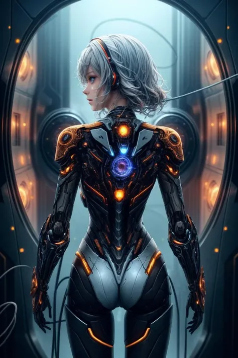 In a futuristic spaceship, a beautiful girl whose body is a perfect combination of human flesh and machinery, the pinnacle of future nano-mechanical biotechnology, is the pinnacle of futuristic technology nanobiotechnology, back-side-shot,cowboy-shot,
(masterpiece),(best quality),(HDR),8k resolution,details, detailed background, natural Soft lighting,(vibrant colors:1.5),epiCRealism,dreamwave,aesthetic,(stationary restraints:1.3),DonMM4ch1n3W0rld ,scifi, tech, futuristic, futurism,
(Static restraining device,Static Restraint:1.5), inside biomechanical chamber intricate biomechanical detail,
<lora:add_detail:1> <lora:Biomechanicals_v2_lora1500:0.01> <lora:epiCRealismHelper:0.8> <lora:SexMachine1:1><lora:Machine_World_SD15_version:0.2>