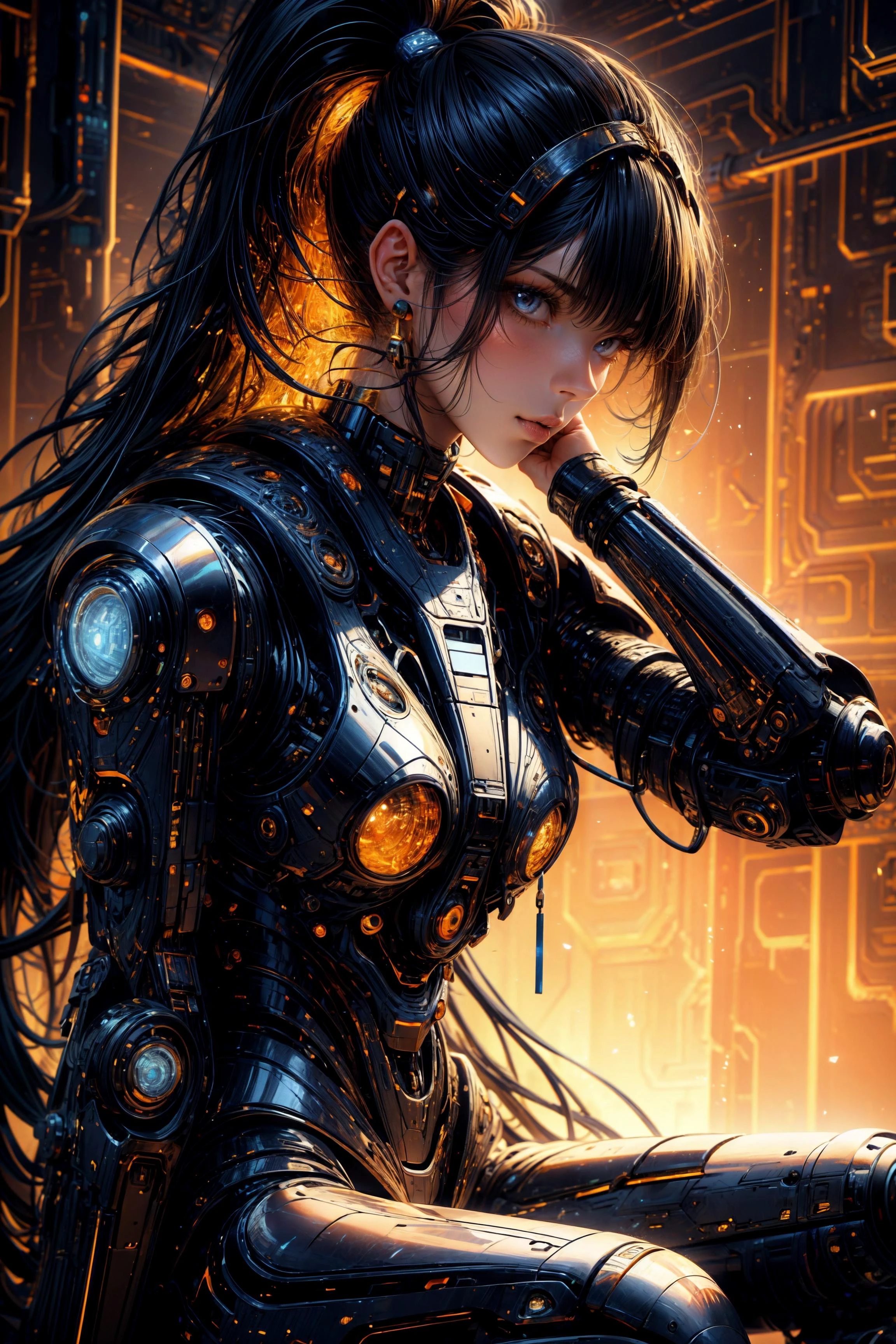 (masterpiece:1.1), (best quality:1.1), (intricate:1.1), (flat colors:1.2), BREAK,
(cyberpunk:1.0), (dated:1.1), BREAK,
(solo:1.2), (upper body:1.0), (1girl:1.1), (ponytail:1.0), (looking at viewer:1.1), (dynamic angle:1.0), (sitting:1.0), (DonMM4ch1n3W0rld:1.1), <lora:Machine_World_SD15_version-000009:0.9>