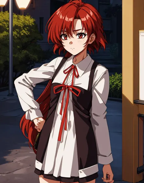 {{masterpiece}},{{best quality}},{{high resolution}},{{caustics}},{{detailed}}, ,standing,sad,night,park,
makoto_izumi,24_year_old_woman,red_hair,brown_eyes,netorare, private_cloth,long_sleeves, <lora:makotoV2:0.5>