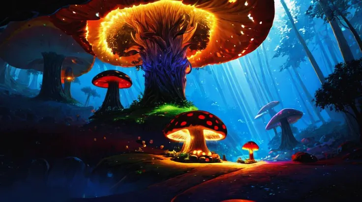 giant mushroom( cave:1.4), luminous mushrooms, light coming in, (colorful:1.2), fungal, ( ultra detailed:1.3),( best quality:1.4), (volumetric light:1.2) (highres:1.1),<lora:more_details:1>