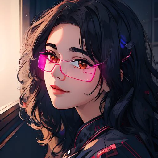 (masterpiece:1.4), high quality, high definition, sharp focus, detailed face, anime, best quality, 4k, 8k, absurd resolution, intricate detail, detailed hands, detailed eyes, animation, illustration, highly detailed, highres, extremely detailed, <lora:ETO_OCC002:0.7> ETO_OCC, black hair, curly hair,longhair, thick eyebrows, <lora:hyperdenoiser_v090:0.6>, (looking at viewer:1.4), (plump), (hazel eyes:1.3), <lora:mesugaki-10:0.5>, smug, <lora:ETO_OC:0.2> ETO-OC, <lora:sensualface_type1:0.6>,gasping, ecstasy, seductive smile, <lora:cyber_glasses-07:0.5> cyber_glasses, (glowing glasses:1.4), (led glasses), (cyber glasses)