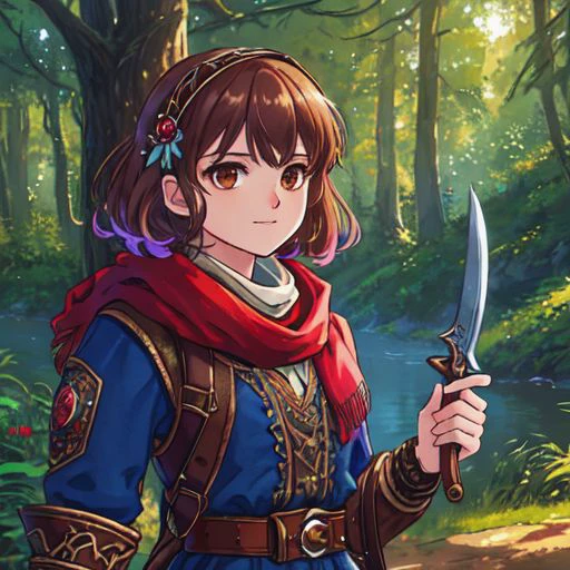 wocrochet solo, (full body:0.6), looking at viewer, detailed background, detailed face, (<lora:MusketPunkAI:0.6>, MusketPunkAI theme:1.1), trapper, trapmaker, smirk, brown leather clothing, belt, scarf, snare, lure, net, hunting knife, forest clearing background, fantasy frontier cinematic atmosphere, <lora:WorldofCrochet:1><lora:add_detail:0.5> <lora:LowRa:0.25>, (Masterpiece:1.3) (best quality:1.2) (high quality:1.1), dynamic,cinematic color grading,hires,80mm F1.9 lens,rim lighting,12k,fine details,hyper realistic,analog style,details