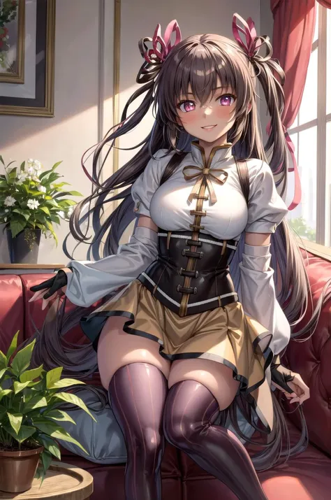 (masterpiece, best quality, detailed), 1girl, solo, indoors, couch, pillow, window, curtains, potted plant,
smile, parted lips, hair ribbon,
mizuki yukikaze, mami outfit <lora:MadokaCostumePackV1_2:1> <lora:more_details:0.3> <lora:MizukiYukikazeV1_1:1>