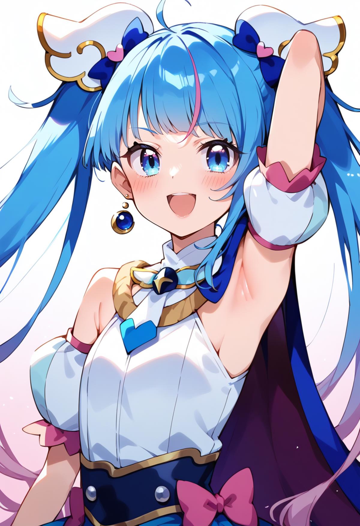 A close up of a woman with blue hair and a white shirt - SeaArt AI