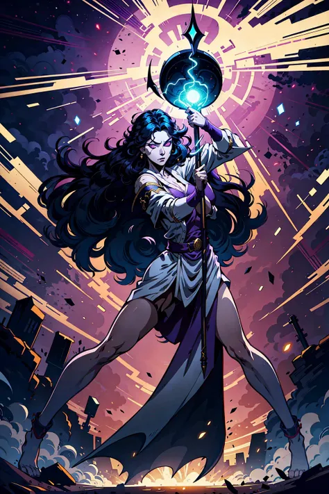 1 woman, robe, medieval, dynamic pose , , medieval,
staff, red and purple magical glowing energy, explosions, wind blown hairs , glowing eyes,
stylish shadow , jim lee style
dramatic lighting, vector art, gradient color,