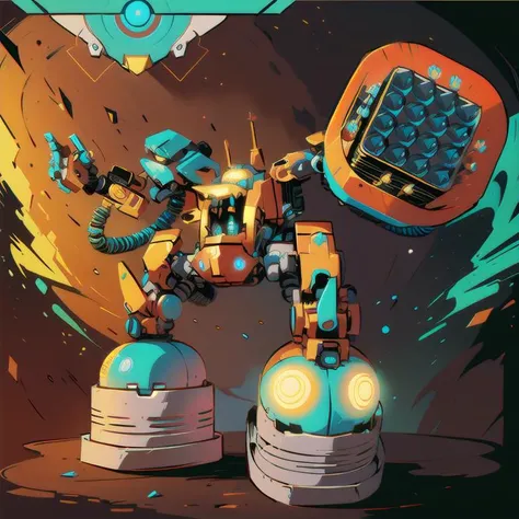 drawing of a mech robot, (style of jeremiah ketner)